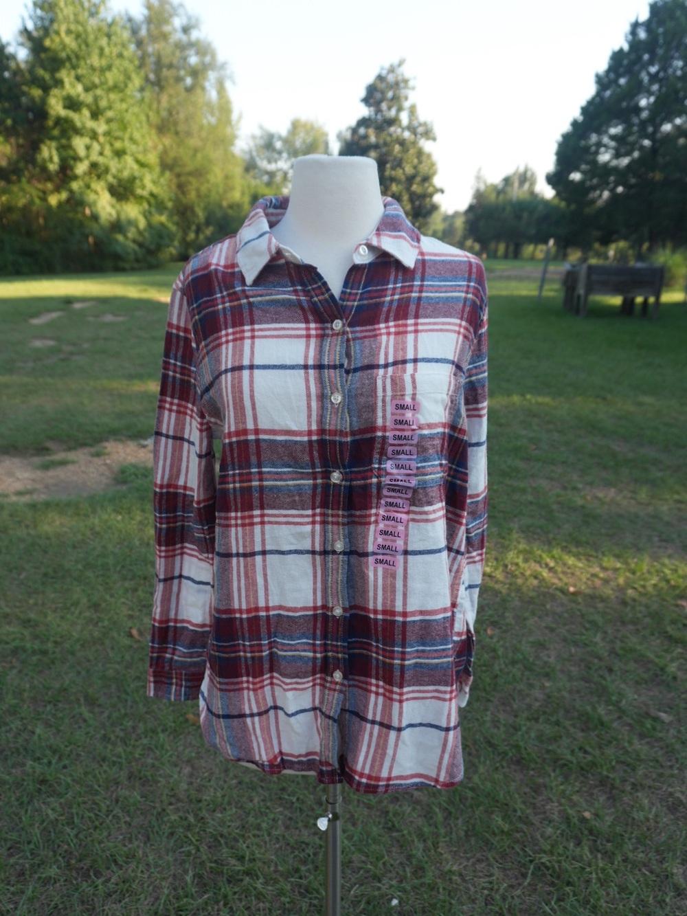 GAP Boyfriend Cotton Flannel Plaid Button-Front Shirt Pockets Womens S